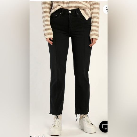 DAZE Denim Denim - DAZE DENIM Straight Up Black High Rise Raw Hem Denim Jeans